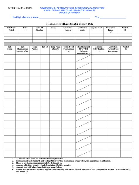 FacilityLaboratory Name THERMOMETER ACCURACY CHECK LOG: Fill out & sign online | DocHub