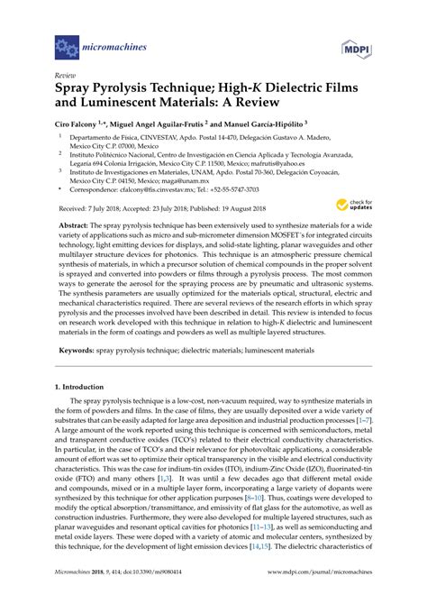 (PDF) Spray Pyrolysis Technique; High-K Dielectric Films and Luminescent Materials: A Review