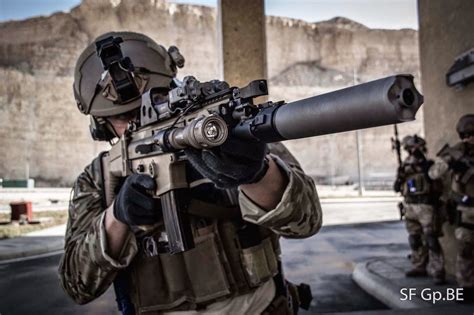 A member of the Belgian Special Forces conducting Advanced Urban Combat training in Jordan ...