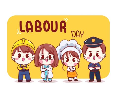 Happy labour day cartoon art illustration | Premium Vector