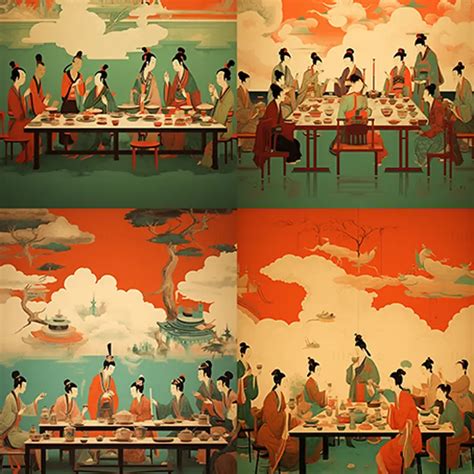 Chinese Dunhuang mural style illustration