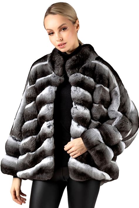 short chinchilla fur coat rounded colar| SKANDINAVIK FUR