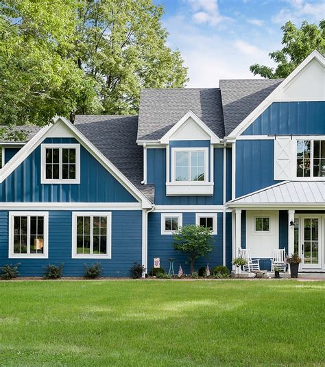 Modern Farmhouse with Blue Exterior - Home Bunch Interior Design Ideas