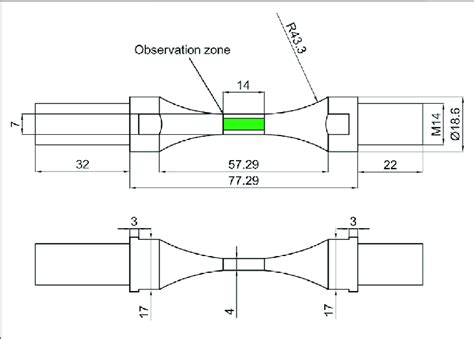 | Dimension diagram of the corrosion fatigue testing specimen (Unit: mm). | Download Scientific ...