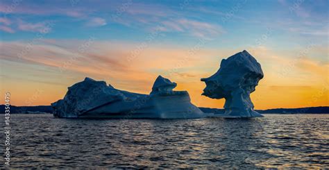 Fancy icebergs of different forms in the Disko Bay. Their source is by the Jakobshavn glacier ...