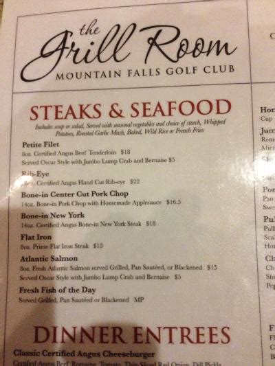 Menu at Mountain Falls Grill Room pub & bar, Pahrump