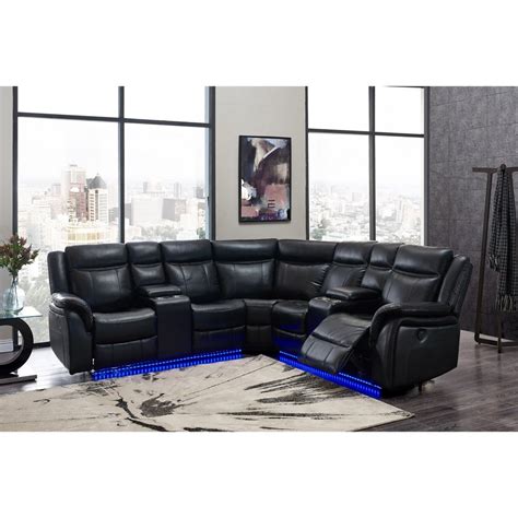 Power reclining Sectional Sofa in Black Leather Air - Walmart.com ...