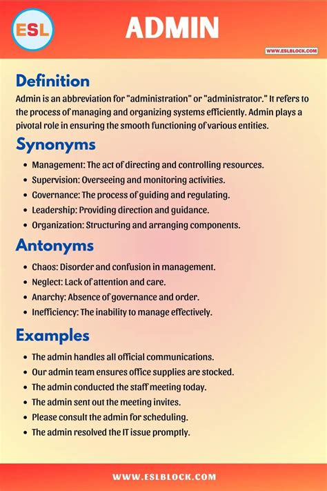 Admin Definition, Meaning, Synonyms, Antonyms, Sentences : r/ESLBlock