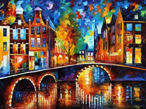 The Bridges of Amsterdam Leonid Afremov Wall Art Canvas Print