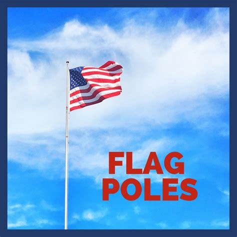 an american flag flies high in the sky next to a pole that reads flag poles