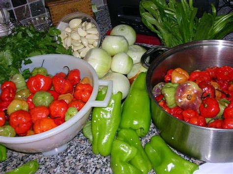 All the ingredients to make Mother's Sofrito recipe. Ajies Dulce fresh ...