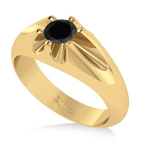 Men's Solitaire Black Diamond Ring 14k Yellow Gold (0.50ct) - AD7887
