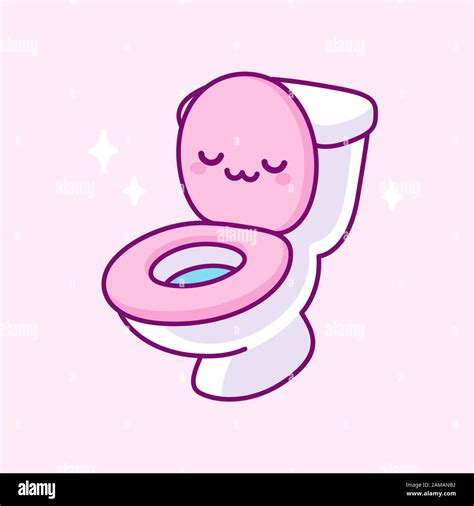 Kawaii pink toilet bowl drawing with funny face. Simple and cute cartoon vector clip art ...