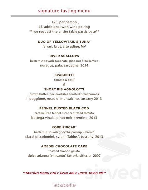 Scarpetta menu in Las Vegas, Nevada, USA