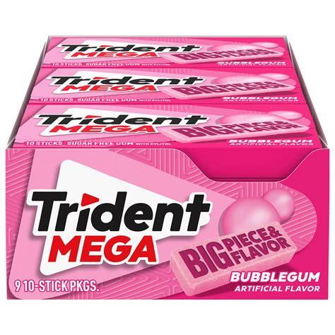Buy Trident Mega Bubblegum Sugar Free Gum, 9 Packs of 10 Pieces (90 Total Pieces) Online at ...