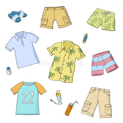 Summer Men and Boys Clothes. Set of Colorful Vector Illustrations Stock ...