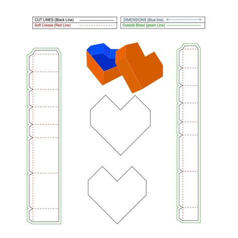 Heart Shape Chocolate box heart gift box dieline template and 3d box ...