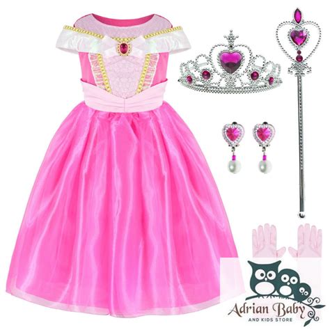 Sleeping Beauty Princess Aurora Costume Girls Birthday Party Dress Up With Accessories Age 4-10 ...