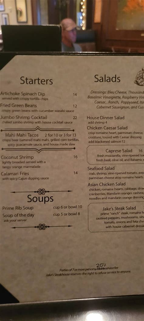 Menu at Jake's Steakhouse, Tehachapi