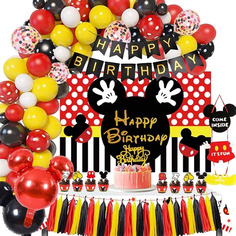 Amazon.com: HIPEEWO Mickey Themed Mouse Party Supplies - Mickey Decorations Include Backdrop ...