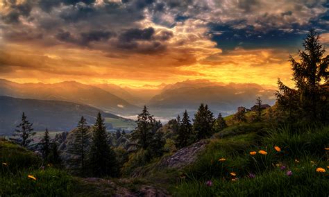 Fonds d'ecran Suisse Photographie de paysage Levers et couchers de soleil Montagnes Matricaire ...