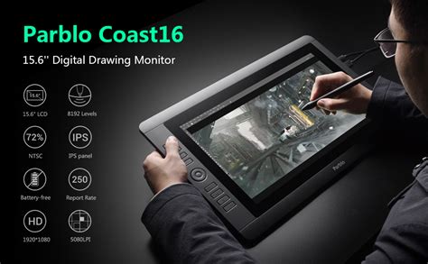 Amazon.com: Parblo Coast16 Graphic Drawing Monitor, 15.6 Inches Pen Display with 8192 Levels ...