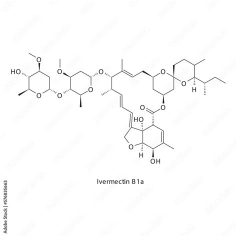 Ivermectin B1a flat skeletal molecular structure Avermectin anti parasitic drug used in Lice ...