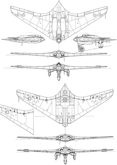 Horten ho-229A Blueprint - Download free blueprint for 3D modeling