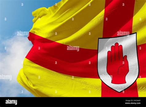 The flag of Ulster is a historic banner based on the coat of arms of Ulster Stock Photo - Alamy