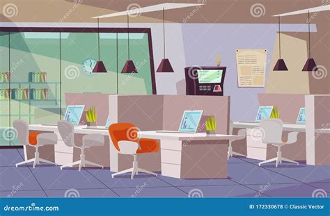 Empty Office Flat Vector Illustration Stock Vector - Illustration of ...