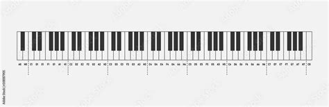 Music notes piano keyboard 88 keys isolated on white background ...