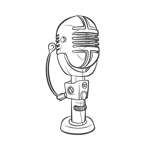 Black And White Drawing Of A Microphone Outline Sketch Vector, Microphone Drawing, Microphone ...