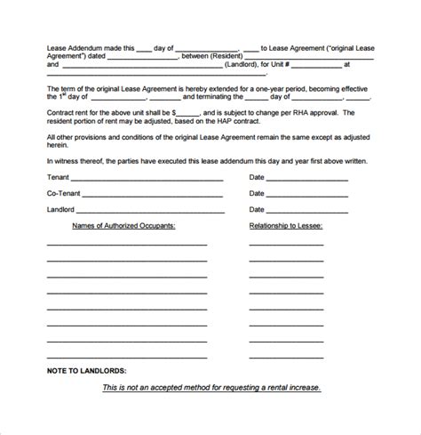 Addendum To Lease Agreement Template