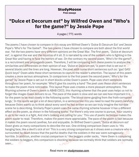 "Dulce et Decorum est" by Wilfred Owen and "Who's for the game?" by ...