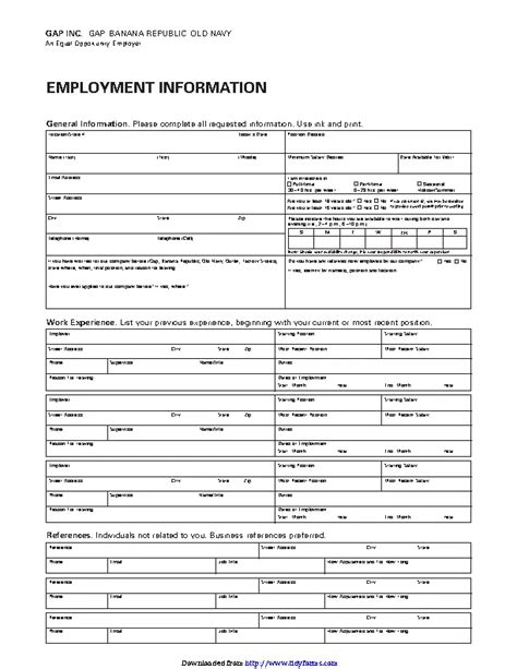 Gap Old Navy Banana Republic Job Application Form - PDFSimpli