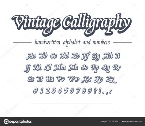 Vintage calligraphy. Hand drawn outline alphabet. Universal handwritten font for business logo ...