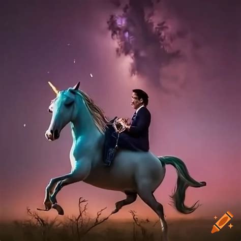 Justin trudeau riding a unicorn on Craiyon