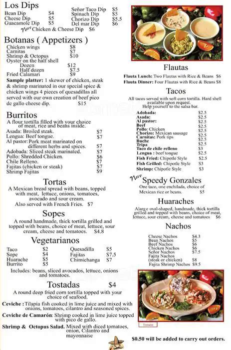 Senor Taco Menu, Menu for Senor Taco, Old North Knoxville, Knoxville ...