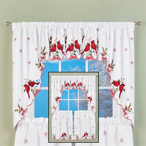 Embroidered Cardinals Window Curtain Collection | Collections Etc.