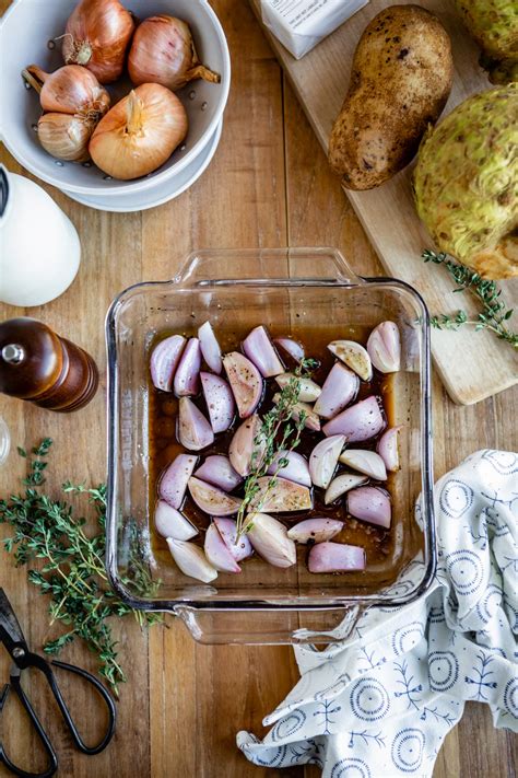 Celeriac Puree with Balsamic Roasted Shallots | Hello Veggie