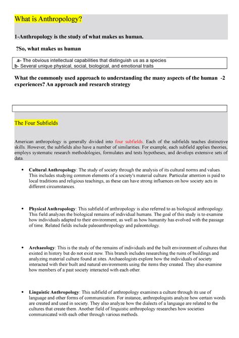 Anthropology-Definition Subfields revised - What is Anthropology? 1-Anthropology is the study of ...