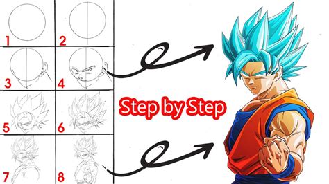 How To Draw Goku (SSj Blue) | Step By Step | Dragonball - YouTube