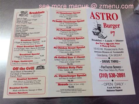 Menu at Astro Burger restaurant, Gardena, Rosecrans Ave