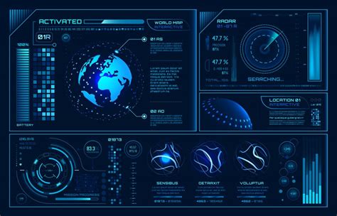 Футуристический интерфейс hud, инфографика future hologram ui, интерактивный глобус и кибер-небо ...