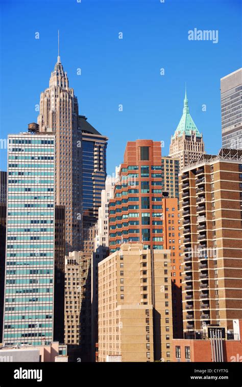 New York City Manhattan skyline with historic office skyscrapers at ...