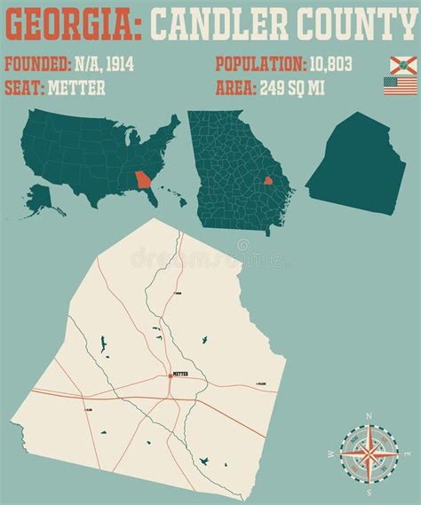 Map of Candler County in Georgia Stock Vector - Illustration of rivers ...