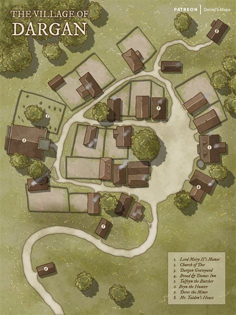 The Village of Dargan | Daniel's Maps on Patreon | Fantasy city map, Dnd world map, Fantasy map