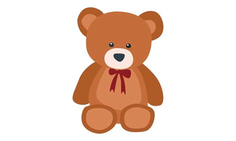 Teddy bear clipart. Simple cute baby toy teddy bear with tie flat vector illustration. Brown ...