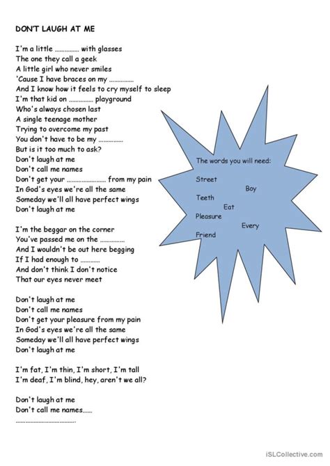 don't laugh at me: English ESL worksheets pdf & doc