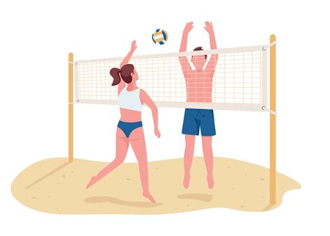 Man and woman playing beach volleyball flat color vector faceless ...